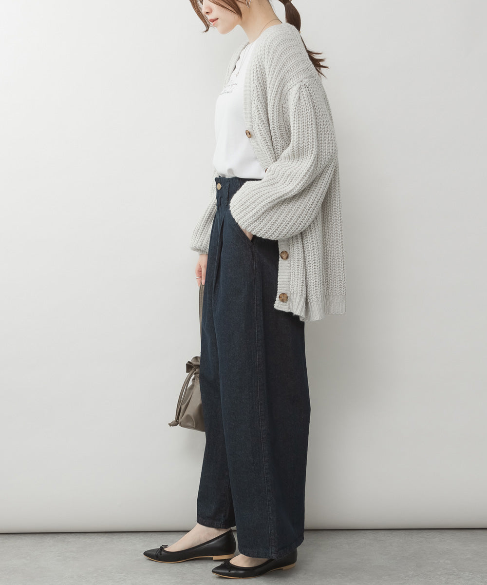 アットワン atONE ウエストタックハイウエストワイドデニムパンツ