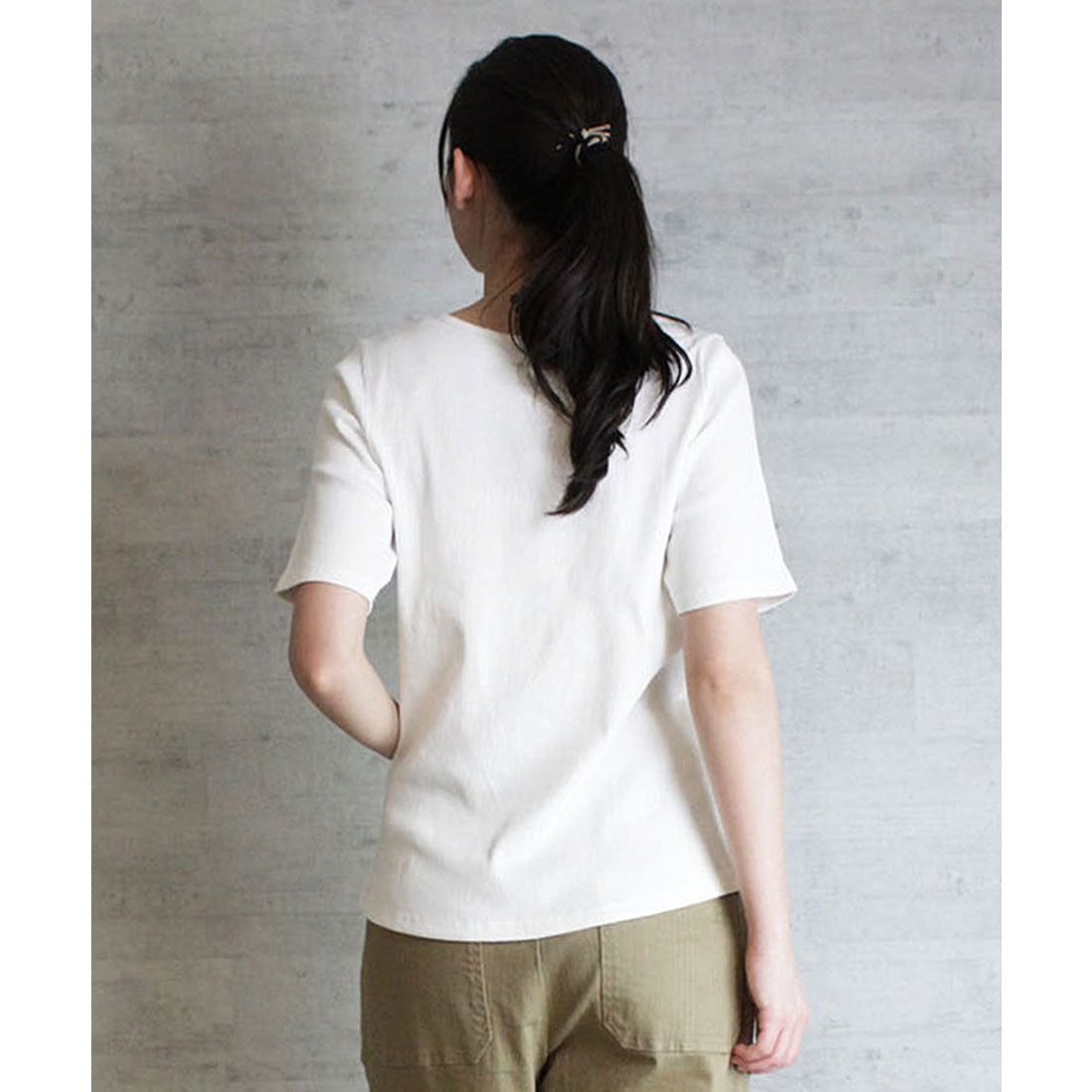 アットワン atONE Vネック5分袖コットンリブTシャツ