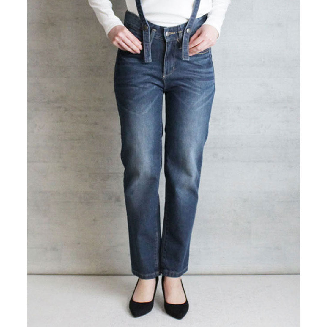 アットワン atONE サスペンダー付きサルエルデニム,ネイビー