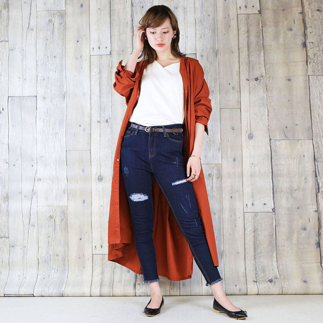 アットワン atONE ストレッチダメージスキニー,ワンウォッシュネイビー