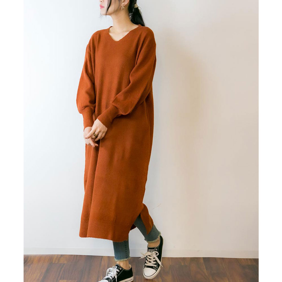 アットワン atONE Vネックニットワンピース