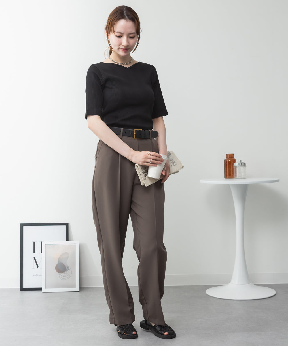 アットワン atONE【前後2WAY】ランダムリブボートネック&Vネックカットソー (BLACK) ブラック