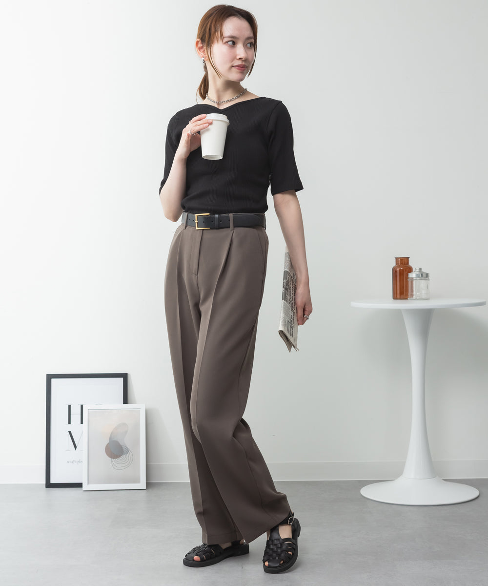 アットワン atONE【前後2WAY】ランダムリブボートネック&Vネックカットソー (BLACK) ブラック