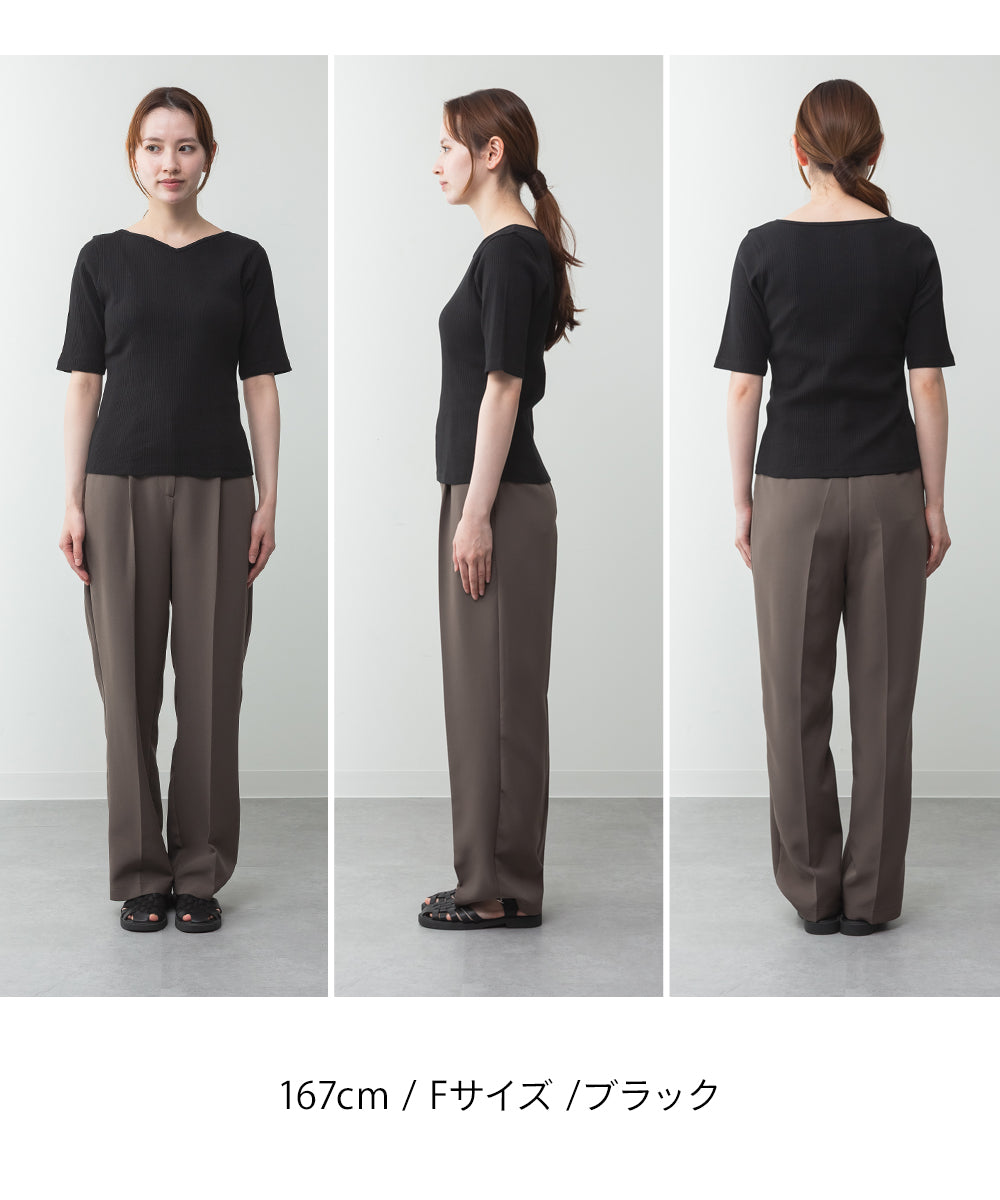 アットワン atONE【前後2WAY】ランダムリブボートネック&Vネックカットソー (BLACK) ブラック