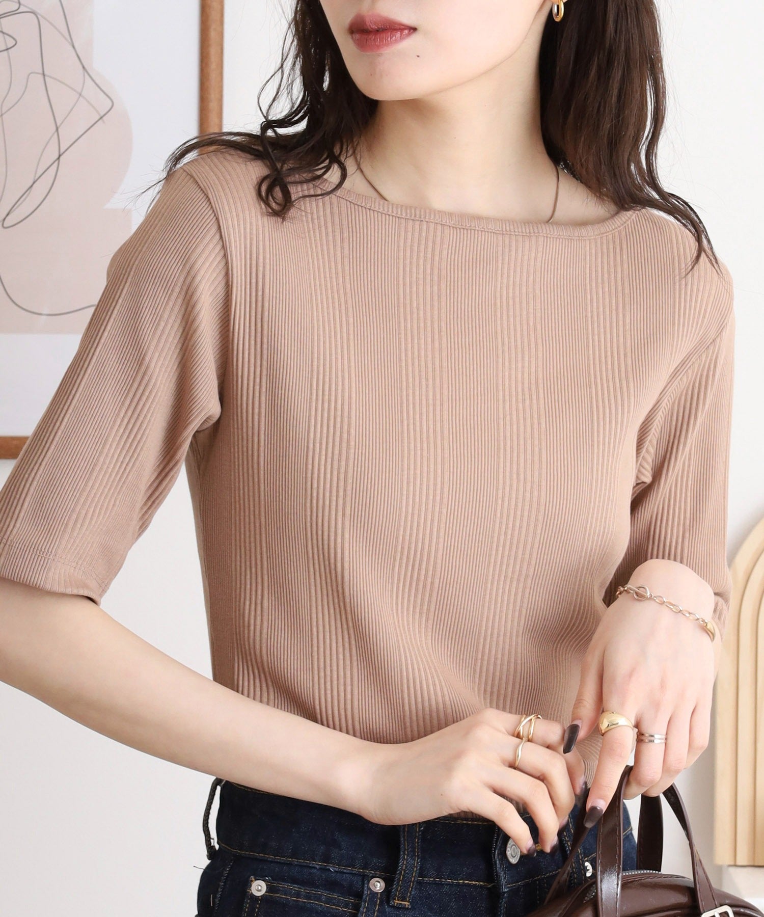 アットワン atONE【前後2WAY】ランダムリブボートネック&Vネックカットソー (MOCHA) モカ