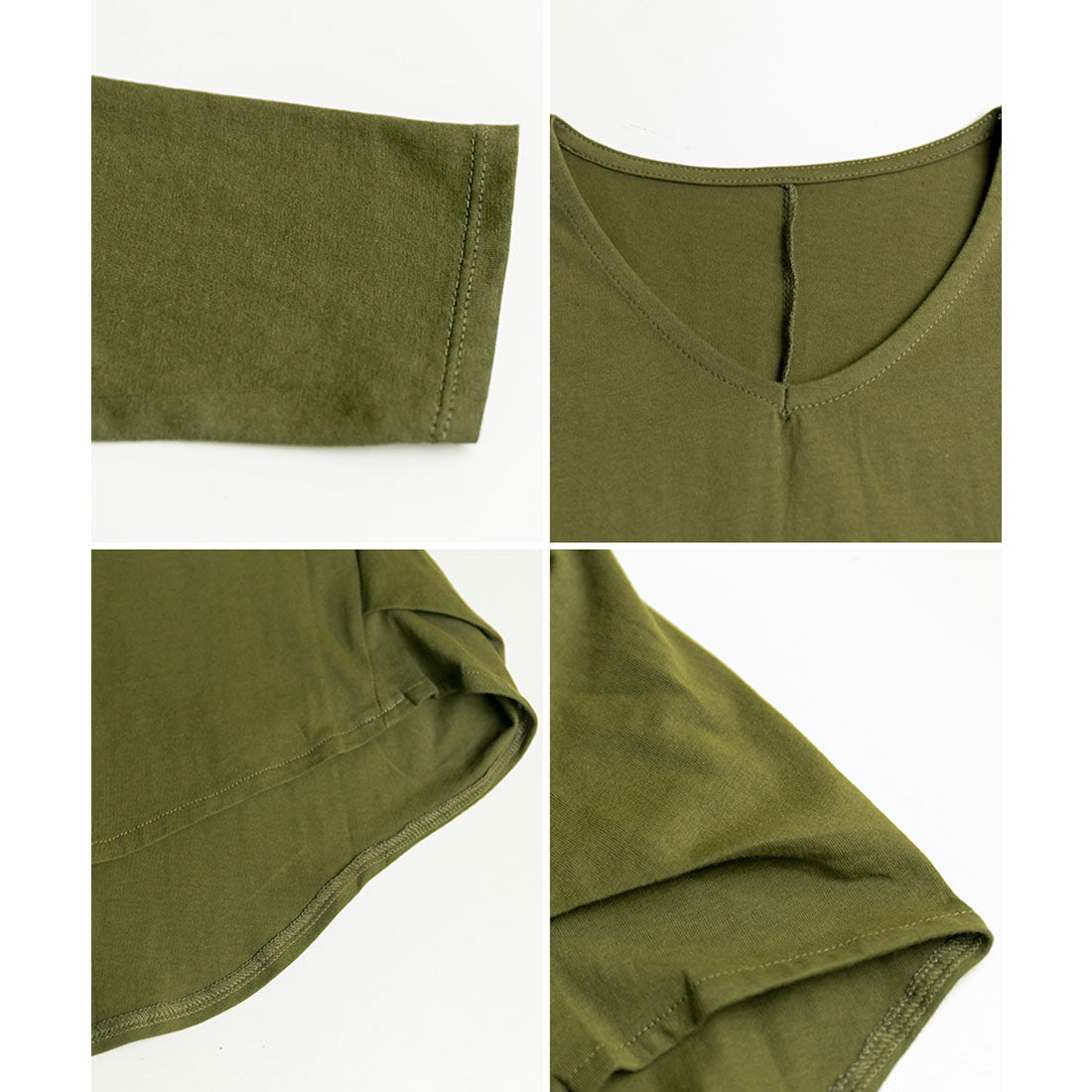 アットワン atONE 脇タックVネック長袖カットソー (KHAKI) カーキ
