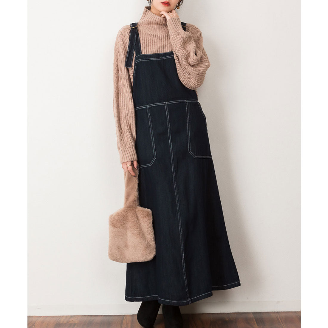 アットワン atONE ライトオンスデニムサロペットスカート,ワンウォッシュネイビー