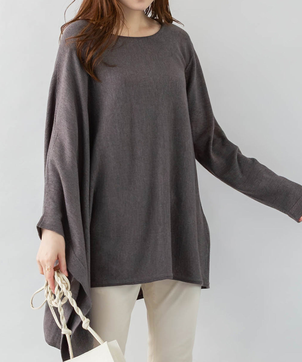 アットワン atONE ポンチョ風ニットプルオーバー,杢グレー