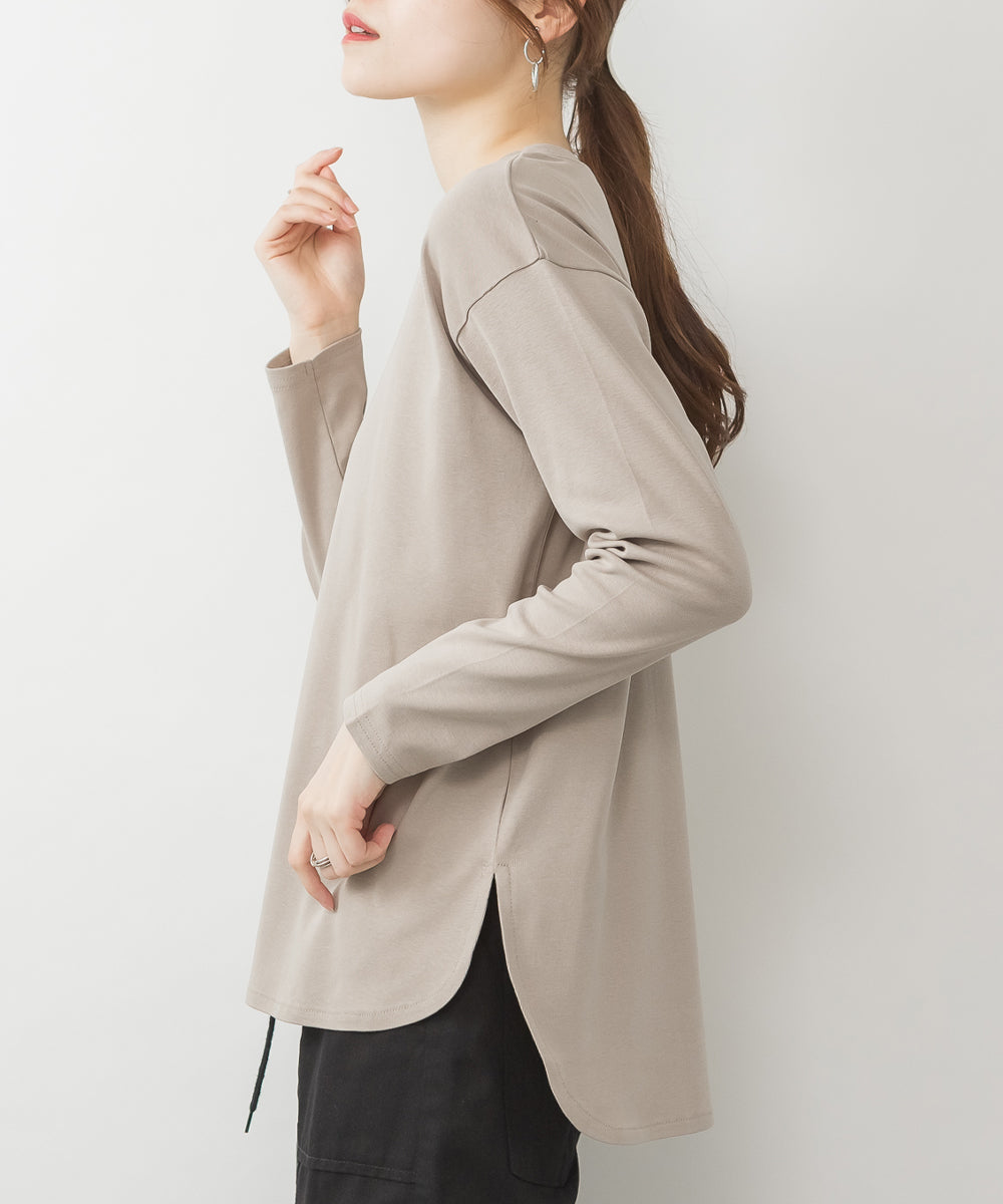 アットワン atONE ラウンドヘムカットソー,グレーベージュ