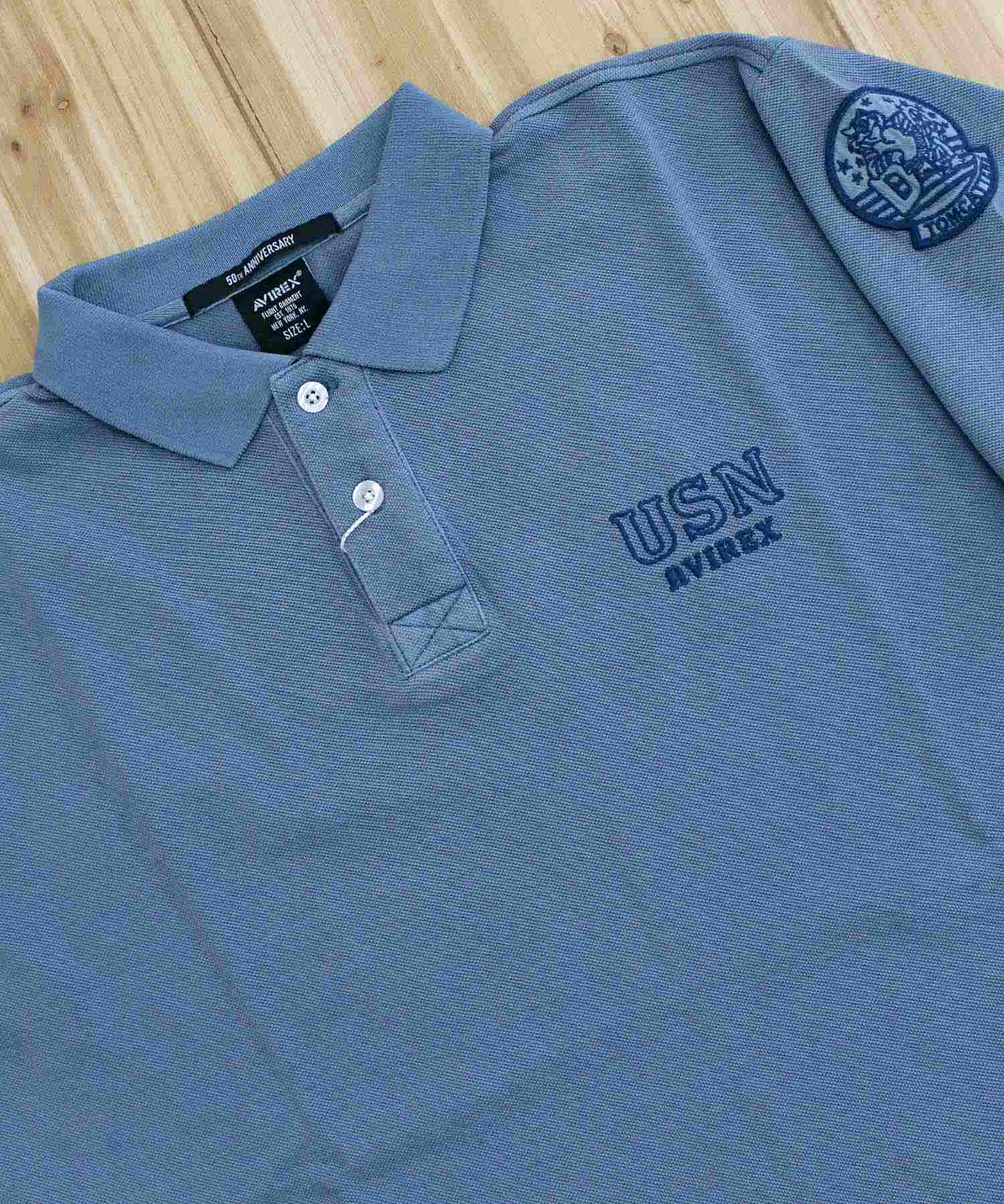 アヴィレックス AVIREX FADE WASH LAST CRUISE EMB POLO SHIRT フェイドウォッシュ ラストクルーズ 刺繍 半袖 ポロシャツ メンズ ミリタリー (3-チャコール) 3-チャコール