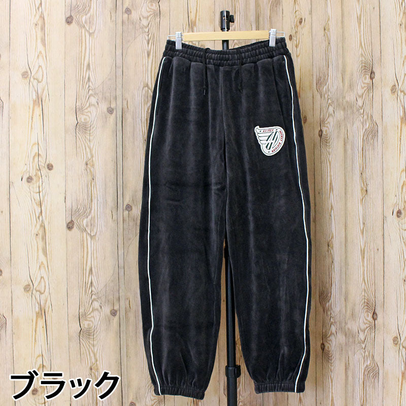 アヴィレックス AVIREX アヴィレックス VELOUR PANTS 'A.C.D' ベロア パンツ ジャージ サイドライン 刺繍 ロングパンツ イージーパンツ メンズ (ブラック) ブラック