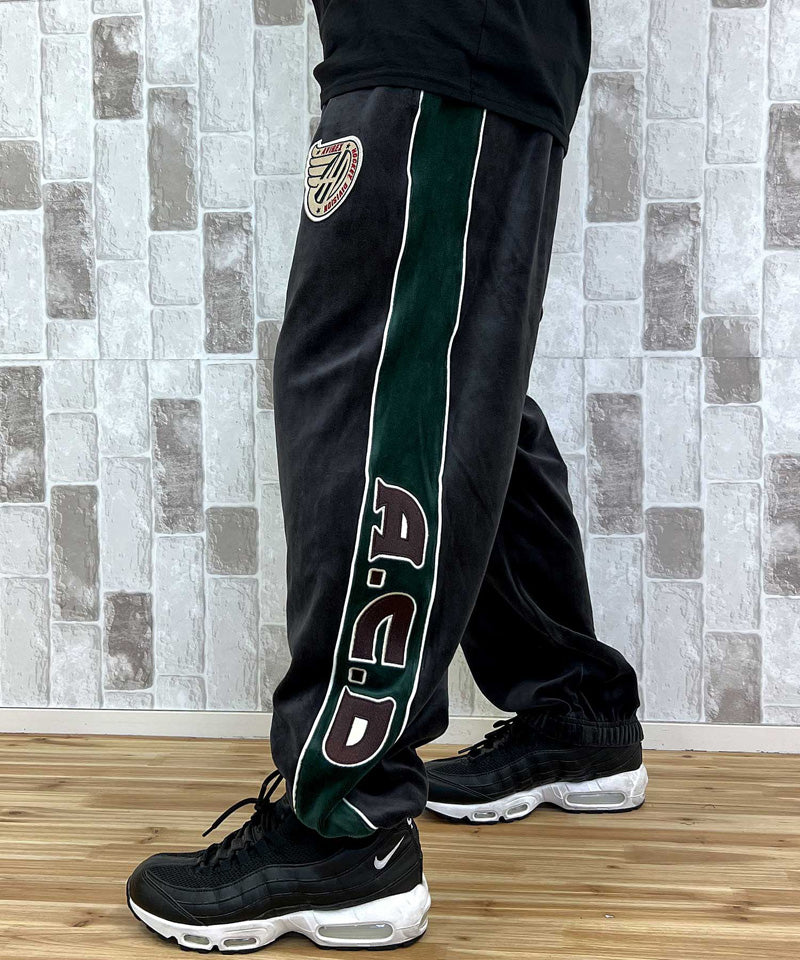 アヴィレックス AVIREX アヴィレックス VELOUR PANTS 'A.C.D' ベロア パンツ ジャージ サイドライン 刺繍 ロングパンツ イージーパンツ メンズ (ブラック) ブラック