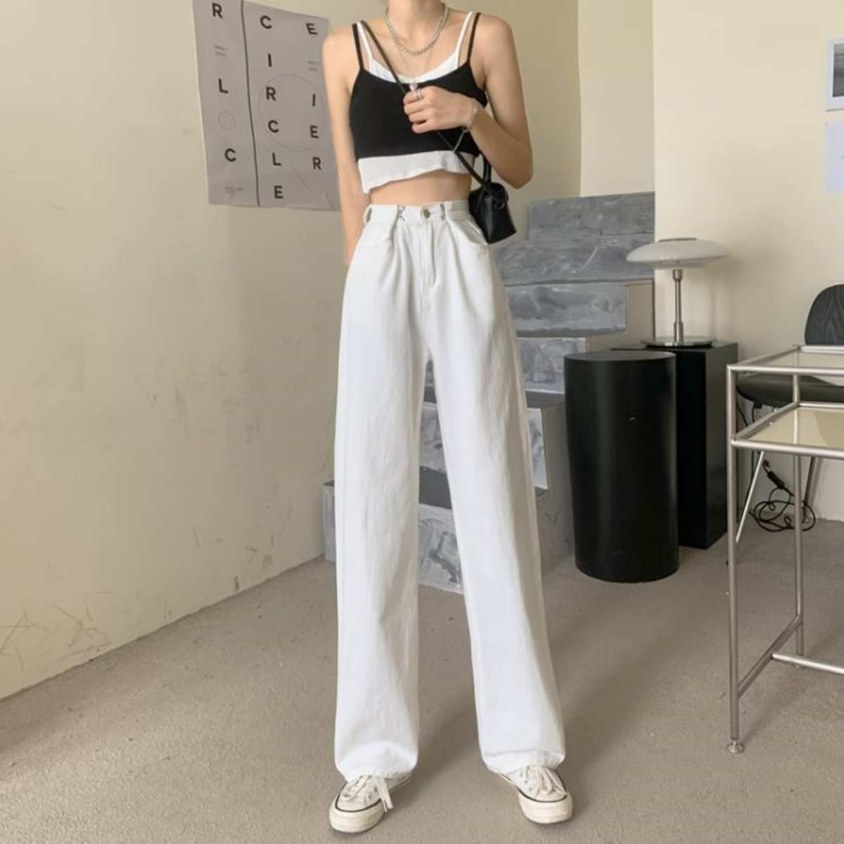 Belle Cie Wide Pants for Women, Waist Shape, High Waist Pants, Loose Fit Jeans, High Waist Denim Bottoms