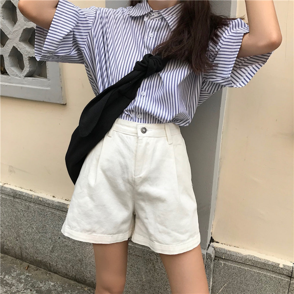 ベルシー Belle Cie ハイウエスト ショートパンツ レディース タック入り ツイル 韓国ファッション オルチャン キュロットパンツ ショーパン 短パン ゆったり ハイウェスト 春服 夏服 ショーツ ショート丈