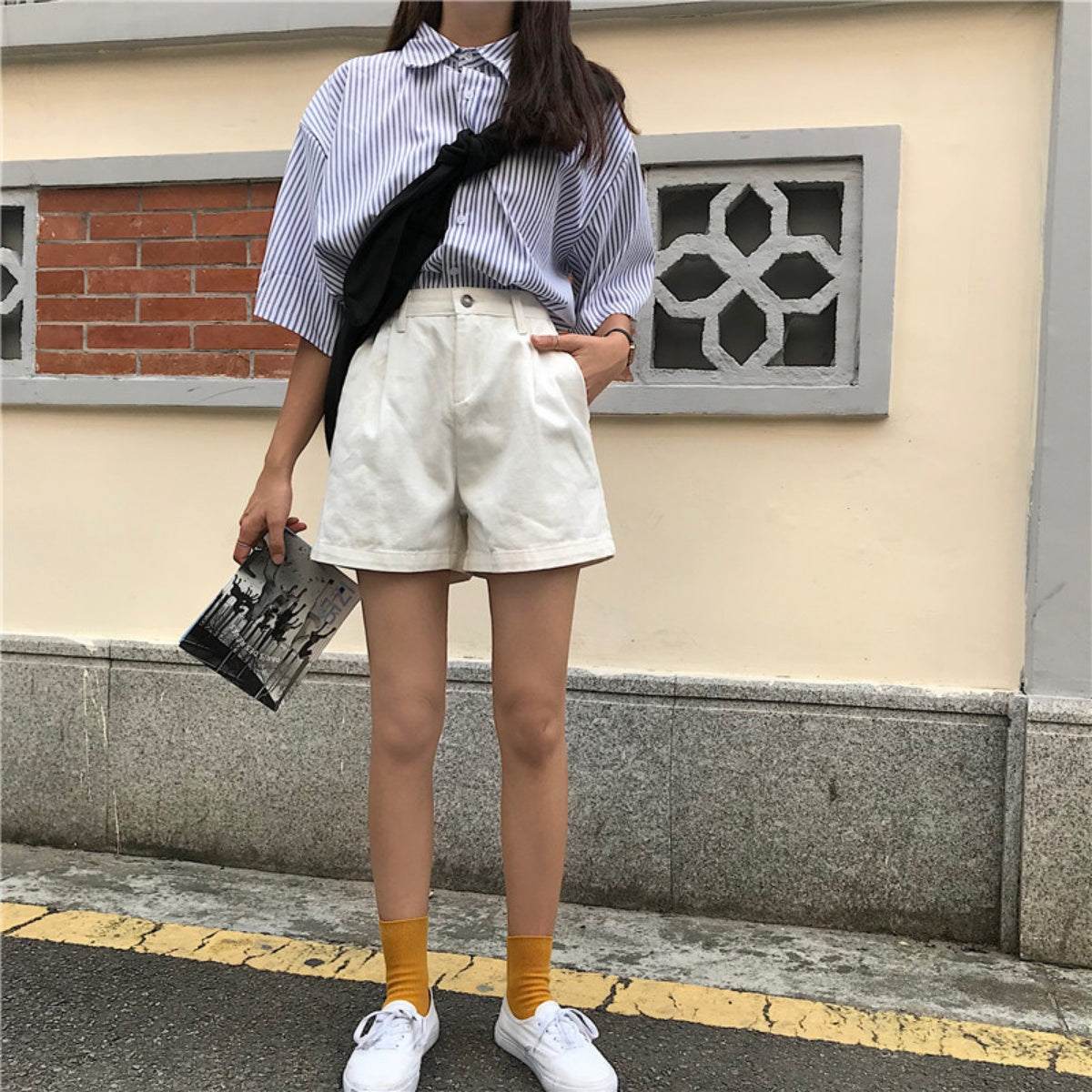 ベルシー Belle Cie ハイウエスト ショートパンツ レディース タック入り ツイル 韓国ファッション オルチャン キュロットパンツ ショーパン 短パン ゆったり ハイウェスト 春服 夏服 ショーツ ショート丈