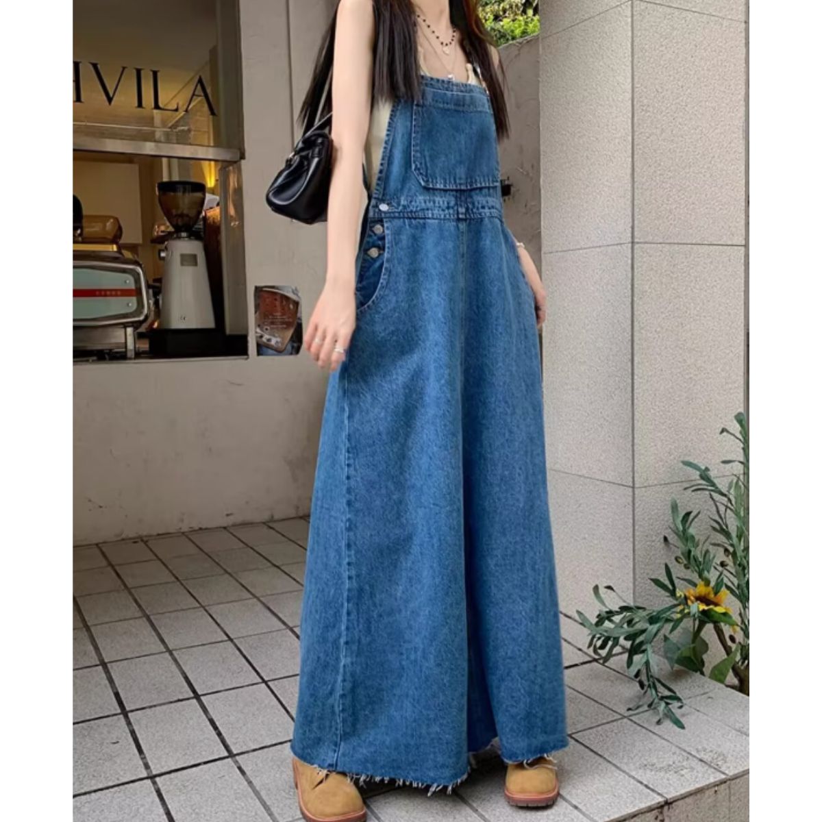 Bercy Belle Cie Jumper Skirt Overall Denim Skirt Long Flare Women's Ko