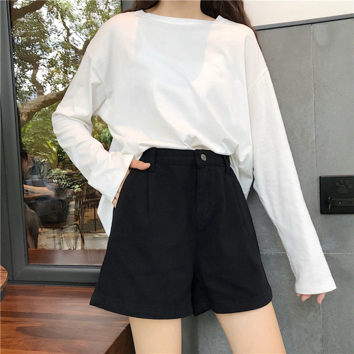 ベルシー Belle Cie ハイウエスト ショートパンツ レディース タック入り ツイル 韓国ファッション オルチャン キュロットパンツ ショーパン 短パン ゆったり ハイウェスト 春服 夏服 ショーツ ショート丈