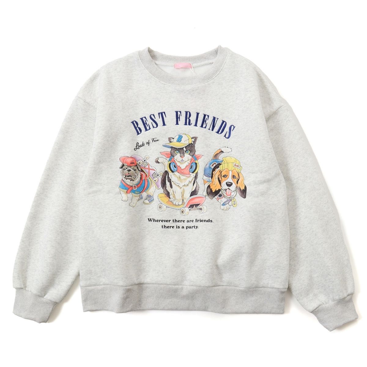 ベルシー Belle Cie スウェット トップス 裏起毛 トレーナー イラスト 動物 アニマル レディース 韓国ファッション カジュアル 可愛い プリント ゆったり 冬 着回し カットソー プルオーバー 長袖 秋冬 体型カバー 白 起毛 猫柄 犬 スエット ネコ 猫 おしゃれ リブ袖 オーバーサイズ 大人 ブランド 韓国