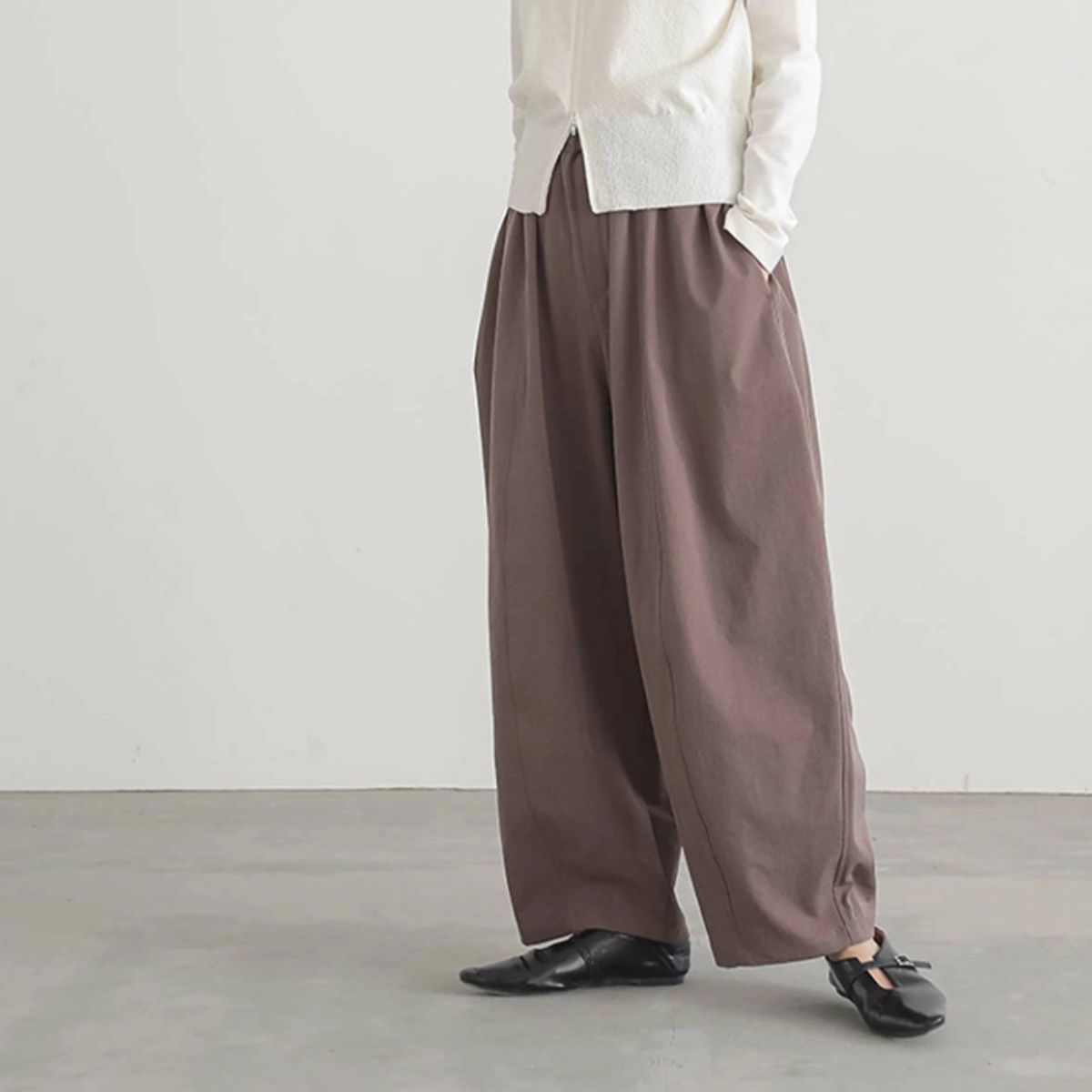 ベルシー Belle Cie ボトム ワイドパンツ ゆるパン カーブパンツ ウエストゴム 無地 レディース 韓国ファッション 体型カバー リラックス 楽ちん ゆったり ナチュラル (モカ) モカ