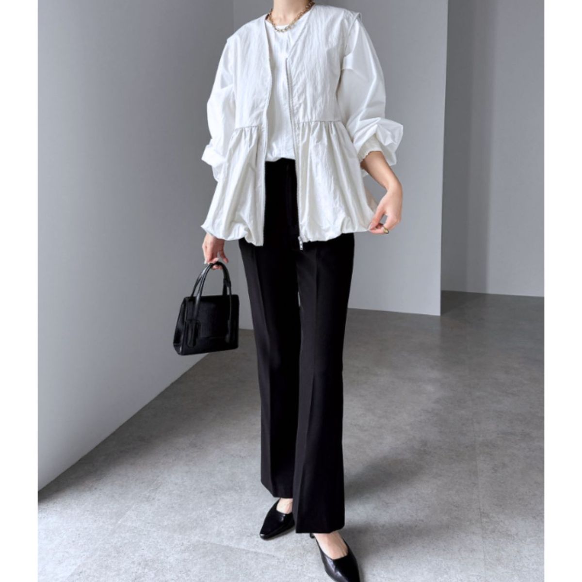 ベルシー Belle Cie ベスト ジップアップ ノースリーブ バルーン フレア レイヤード レディース きれいめ 韓国ファッション 羽織り 通勤 おしゃれ 重ね着 シンプル (ブラック) ブラック