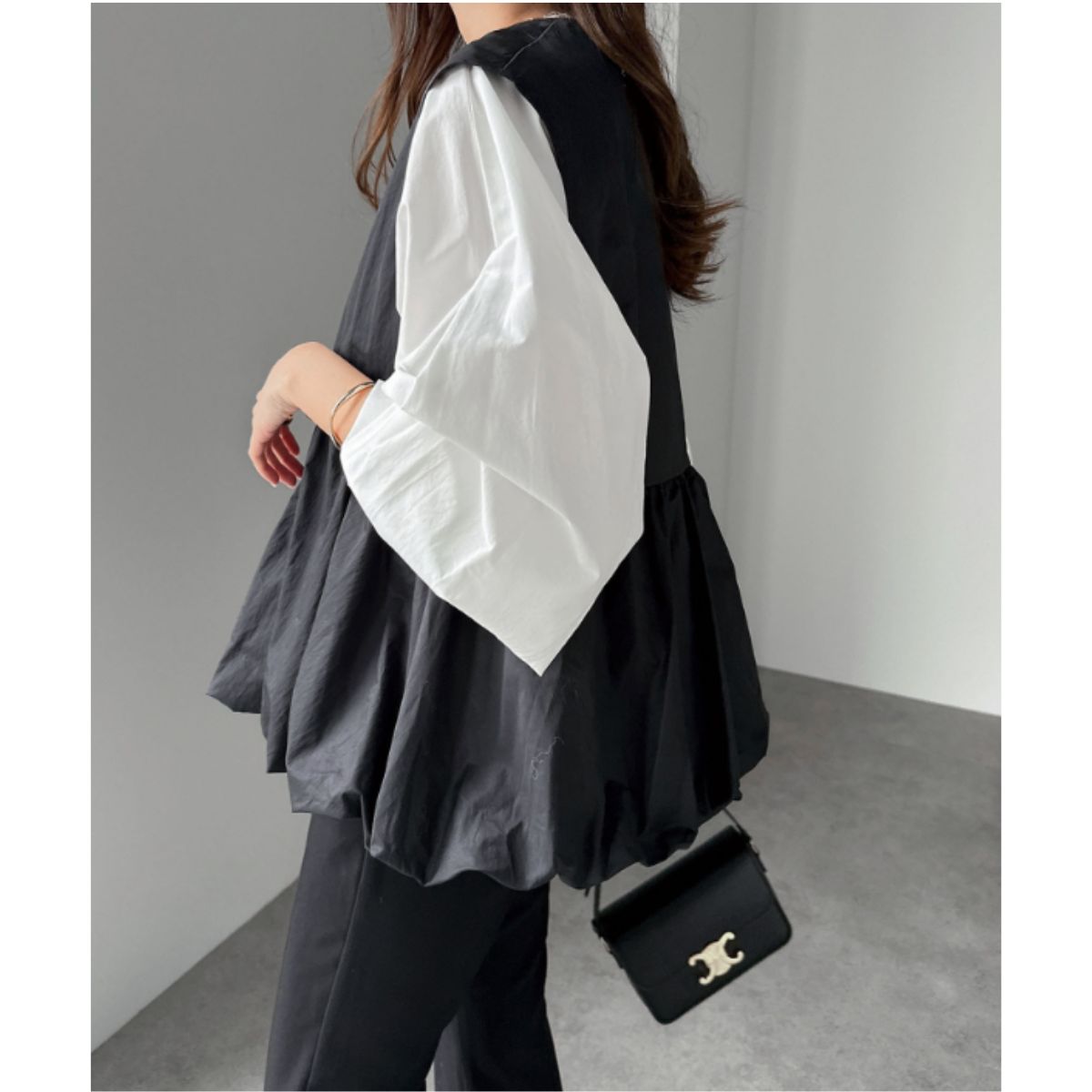 ベルシー Belle Cie ベスト ジップアップ ノースリーブ バルーン フレア レイヤード レディース きれいめ 韓国ファッション 羽織り 通勤 おしゃれ 重ね着 シンプル (ブラック) ブラック