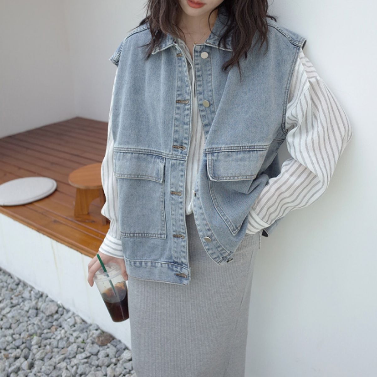 ベルシー Belle Cie ベスト ジレ デニムベスト オーバーサイズ アメカジ ビンテージ レディース アウター 羽織り 重ね着 ビッグポケット レトロ おしゃれ ゆったり (ブラック) ブラック