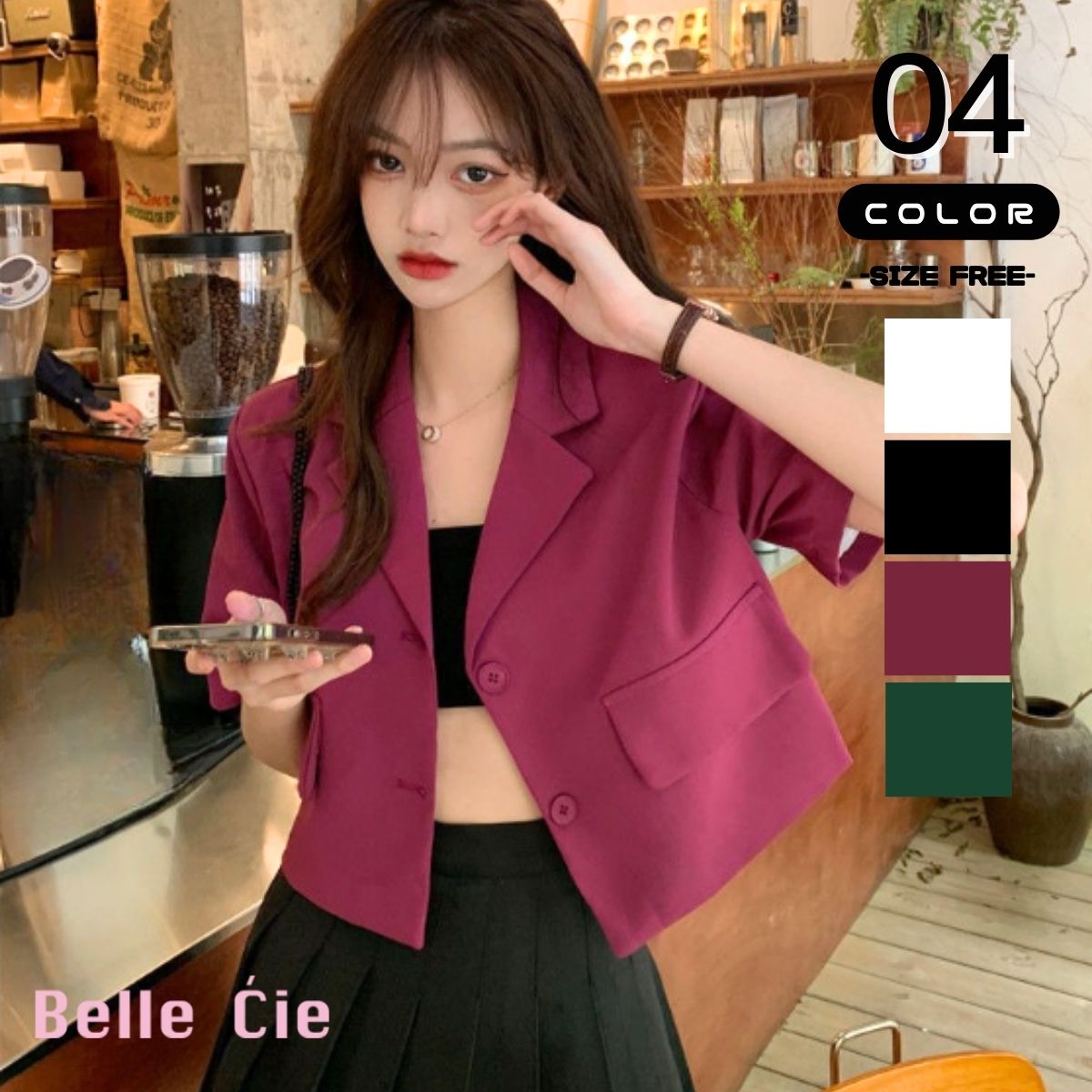 Belle Cie Shirt, Short Shirt, Short Length, Color Variations, Simple, Flashy, Short Sleeve, Women's, Korean Fashion, Fake Pocket, Outerwear, Cool, Adult, Costume, Dance