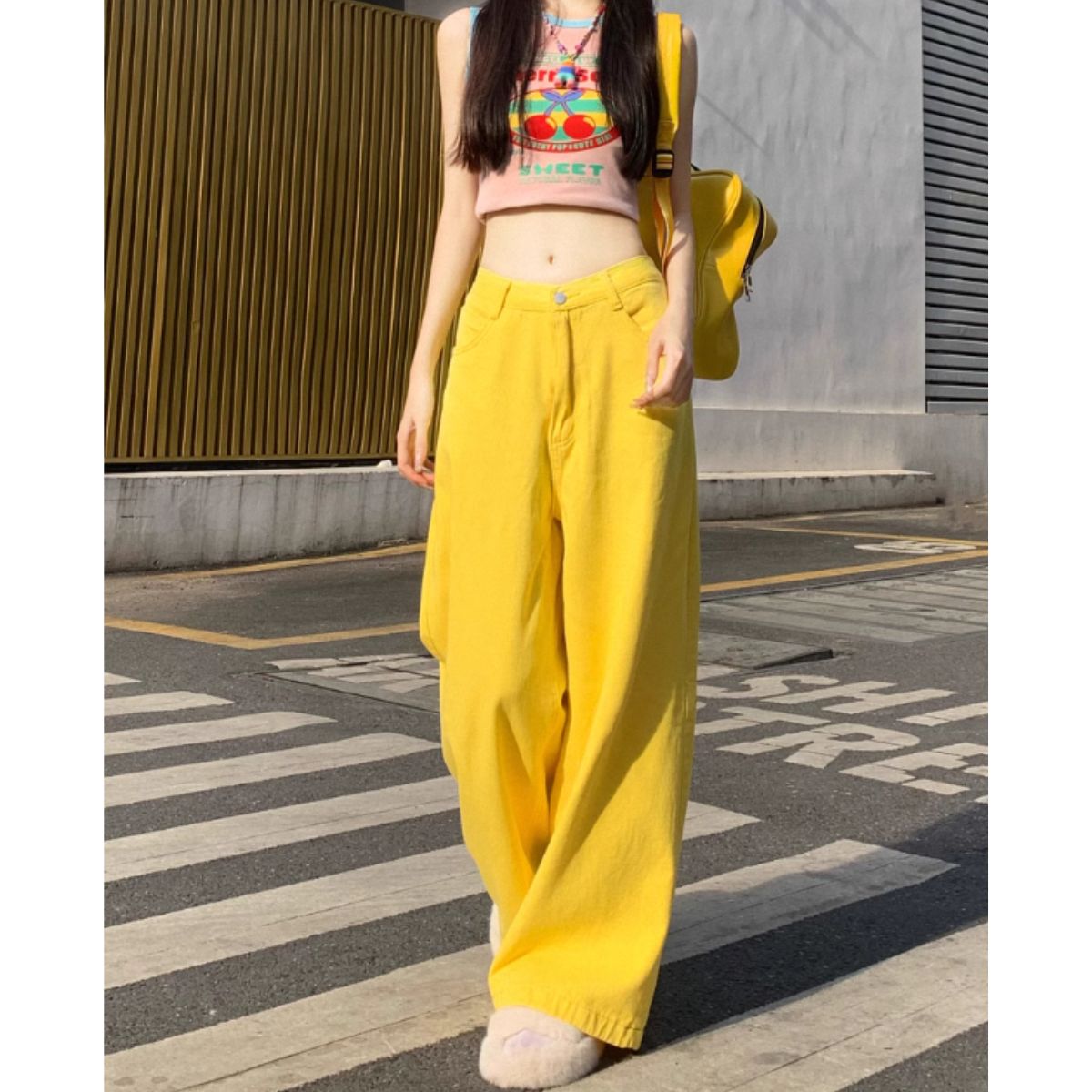 ベルシー Belle Cie ズボン ワイドパンツ ロングパンツ カラーパンツ バギー 太め レディース 韓国ファッション シンプル 派手 フェス ダンス ヒップホップ シンプル