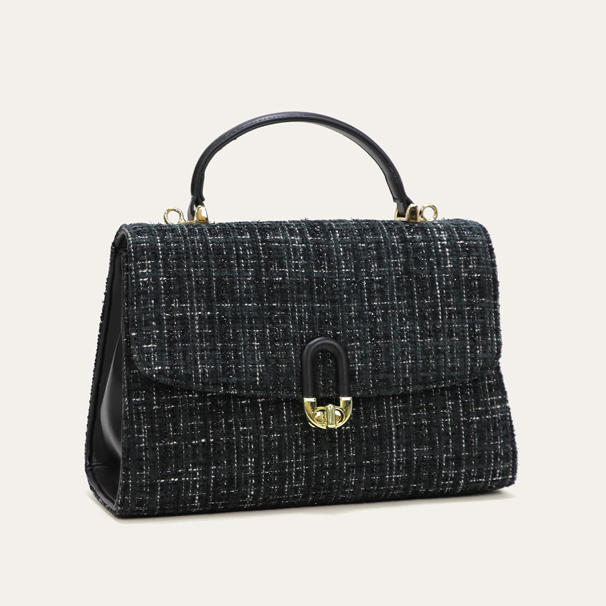 ベース BASE 2WAY ツイード ハンドバッグ ショルダーベルト付き,ブラック