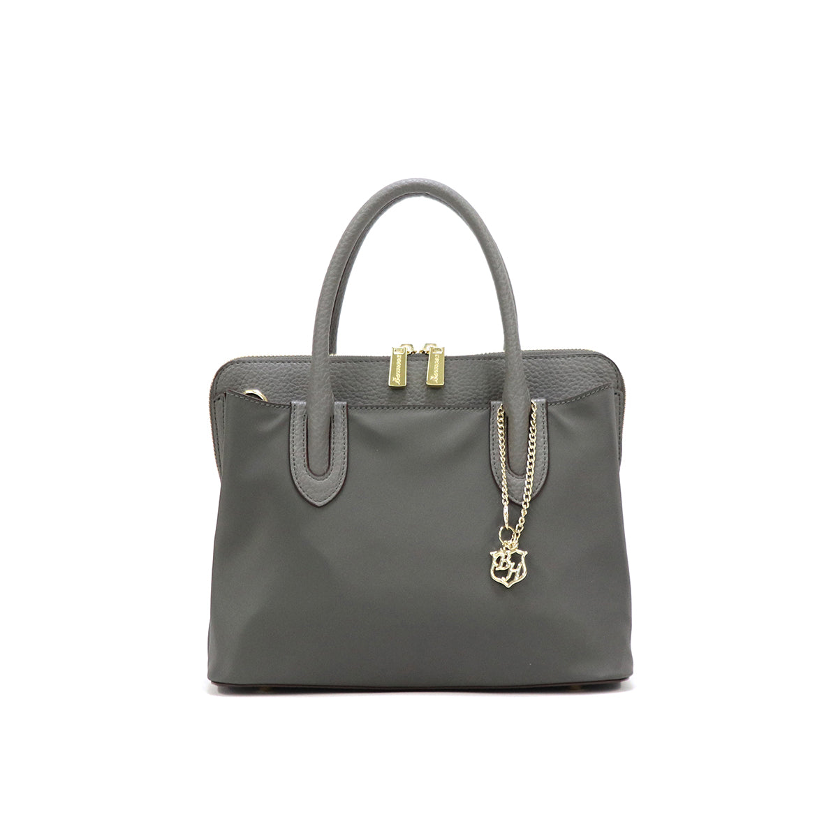 【500mlペットボトル収納可】ナイロン×レザー 2WAY ハンドバッグ グレー