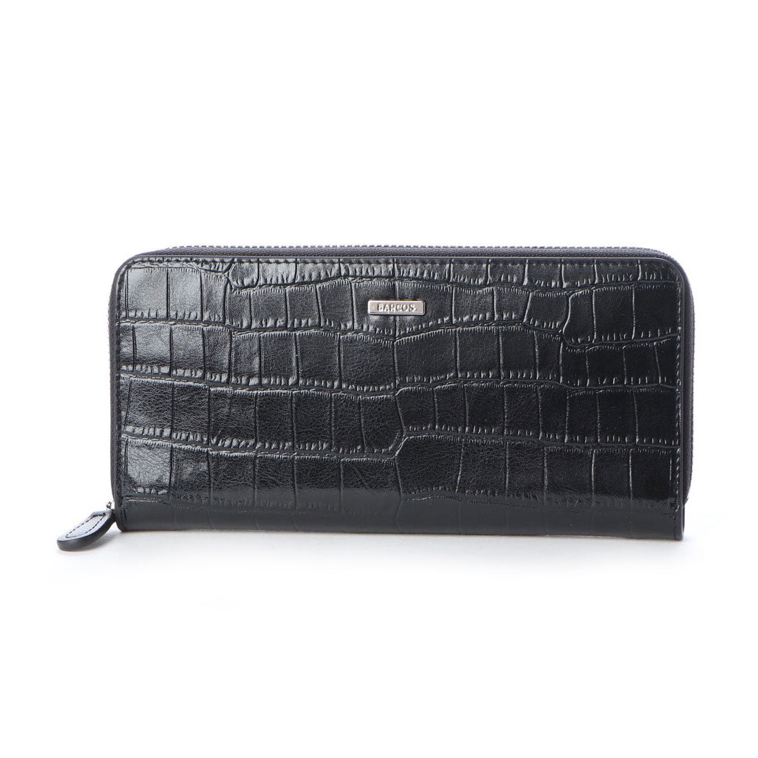 バルコス BARCOS クロコダイル型押しロングウォレット,ブラック