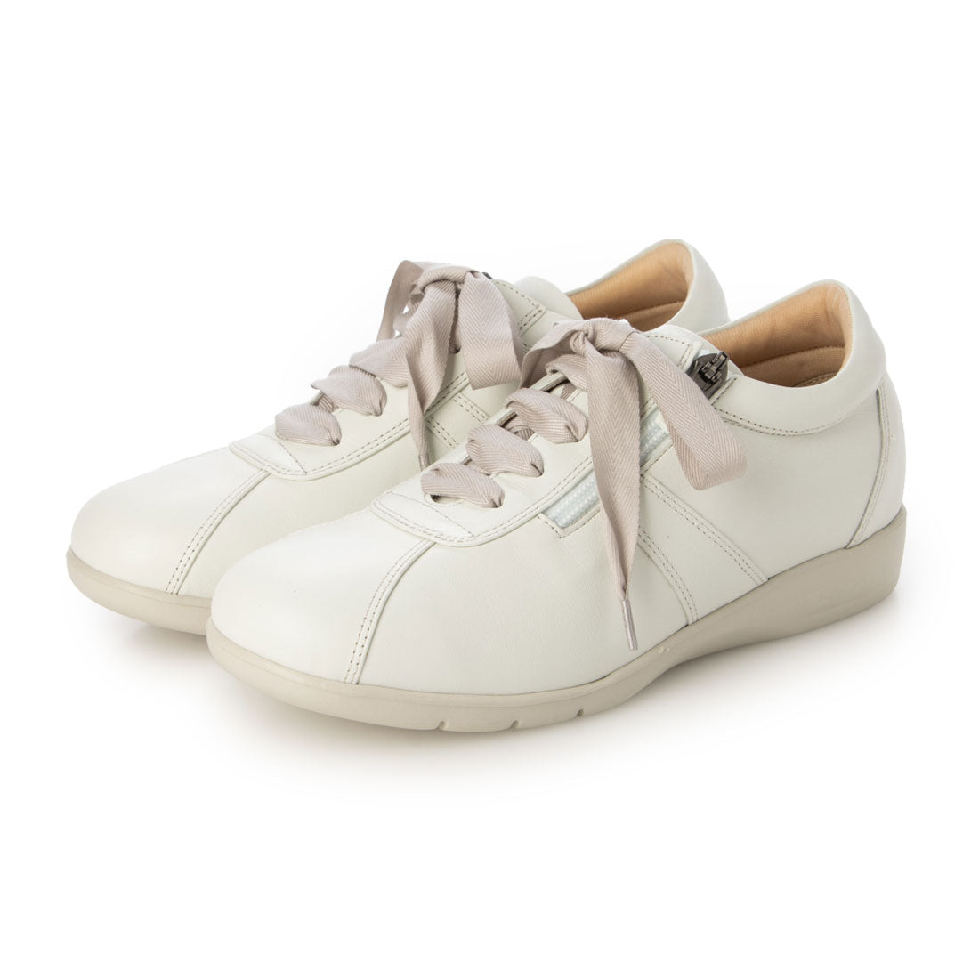 ビューフォート BeauFort BEAUWALK3Eサイドファスナーレースアップ軽量スニーカー (ホワイト) ホワイト