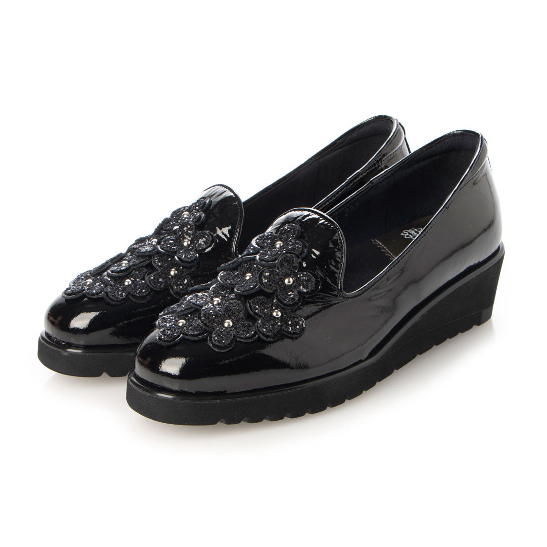 ビューフォート BeauFort フラワーモチーフ厚底スリッポンシューズ (エナメルブラック) エナメルブラック