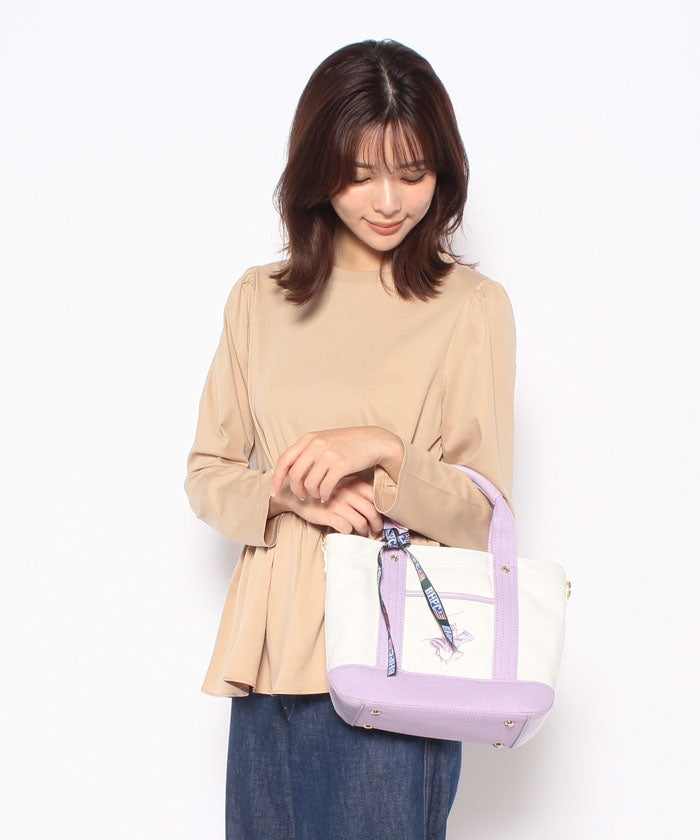 ビバリーヒルズポロクラブ BEVERLY HILLS POLO CLUB 【BEVERLY HILLS POLO CLUB】キャンバストートバッグXS(ショルダーストラップ付) (アイボリー×ブラック) アイボリー×ブラック