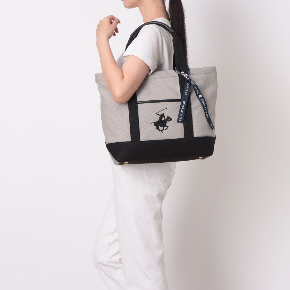 ビバリーヒルズポロクラブ BEVERLY HILLS POLO CLUB トートバッグ レディース 通勤 通学 A4収納 大きめ 帆布 お出かけ 大人可愛い 刺繍 キャンバストートバッグL 肩掛け対応 バッグ BHPC ブランドバッグPN15245301BB (ブラック) ブラック