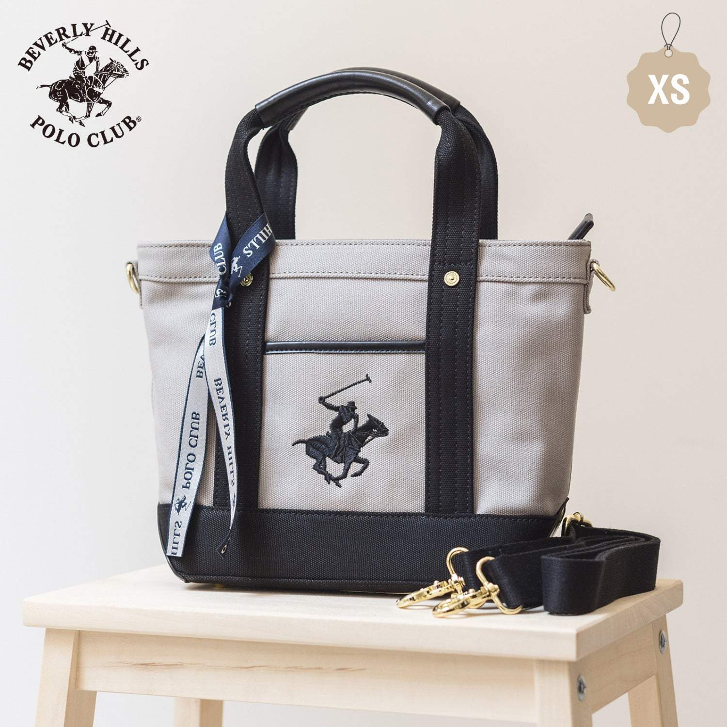 ビバリーヒルズポロクラブ BEVERLY HILLS POLO CLUB トートバッグ レディース 2WAY 帆布 ショルダー付き 小さめ 軽量 通勤 お出かけ 大人可愛い カジュアル キャンバストートバッグXS ブランドバッグPN24371503BB (グレー) グレー