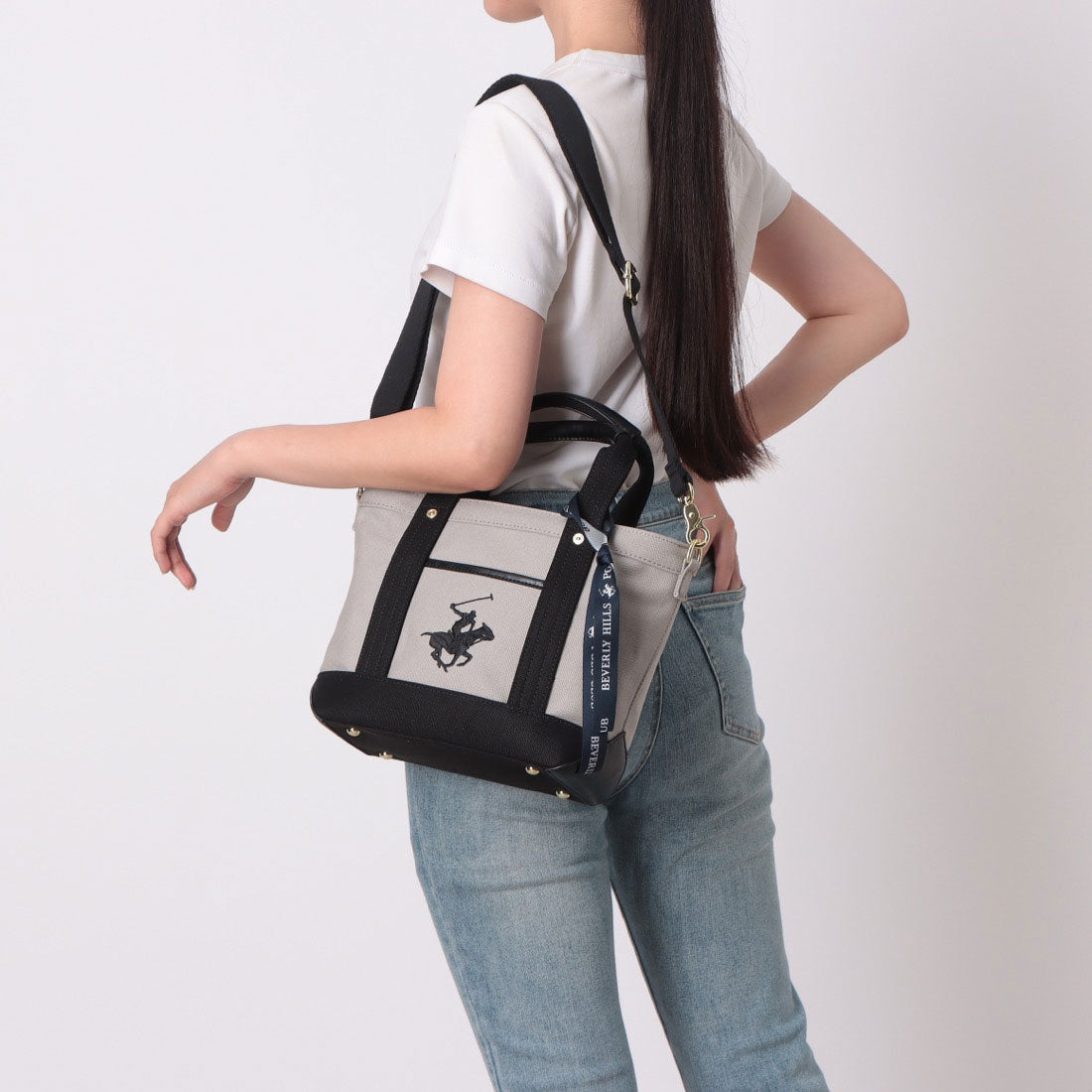 ビバリーヒルズポロクラブ BEVERLY HILLS POLO CLUB トートバッグ レディース 2WAY 帆布 ショルダー付き 小さめ 軽量 通勤 お出かけ 大人可愛い カジュアル キャンバストートバッグXS ブランドバッグPN24371503BB (グレー) グレー