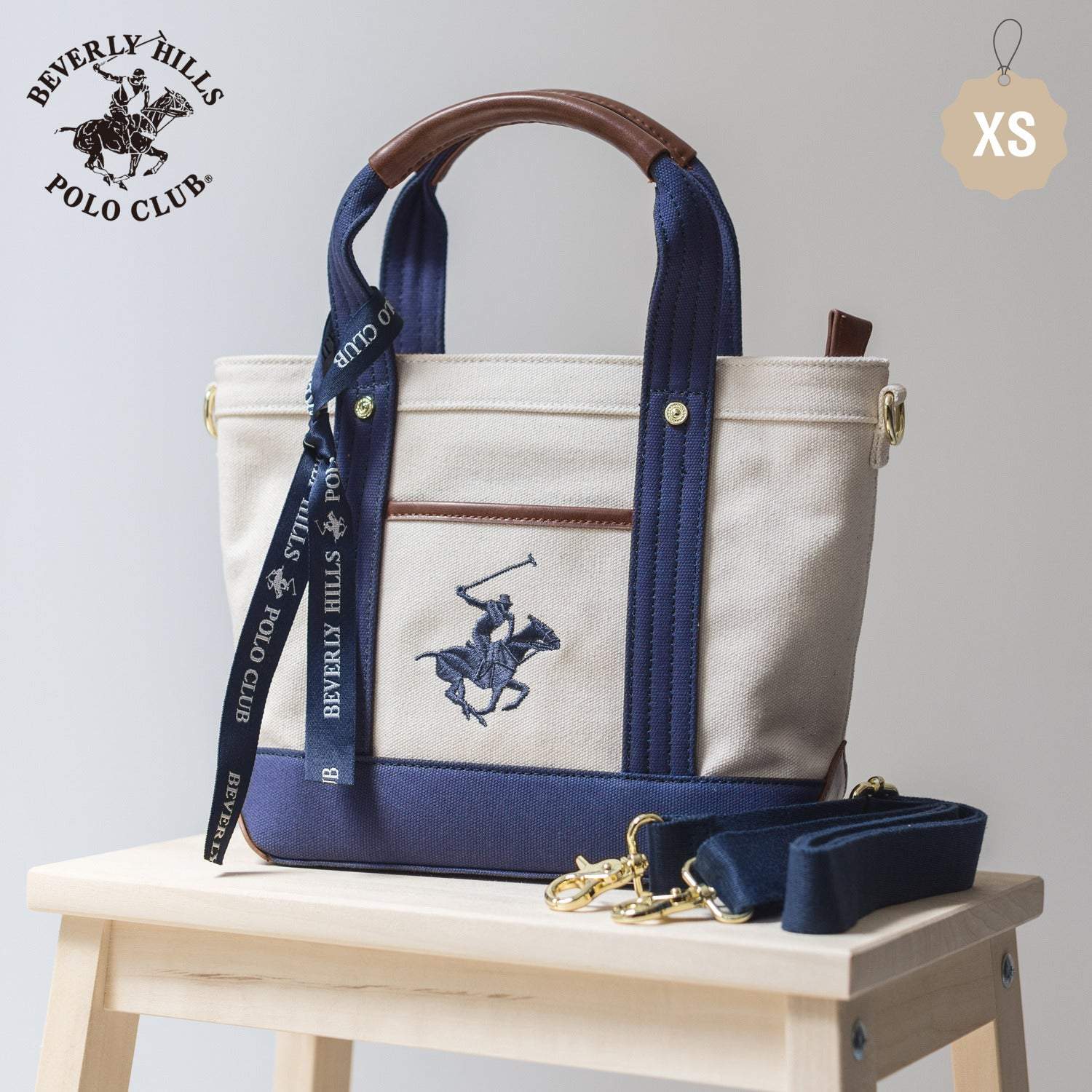 ビバリーヒルズポロクラブ BEVERLY HILLS POLO CLUB トートバッグ レディース 2WAY 帆布 ショルダー付き 小さめ 軽量 通勤 お出かけ 大人可愛い カジュアル キャンバストートバッグXS ブランドバッグPN17161702BB (アイボリー) アイボリー