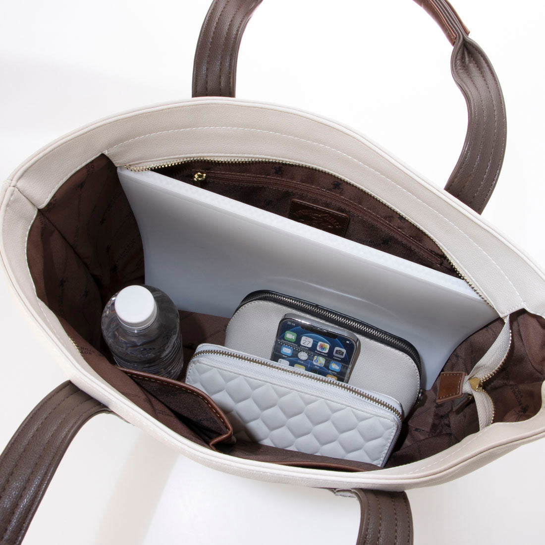 ビバリーヒルズポロクラブ BEVERLY HILLS POLO CLUB トートバッグ レディース A4対応 大きめ PU 合皮 通勤 肩掛け 自立 刺繍ロゴ 大人可愛い 軽量 上品 シンプル BHPC ブランド PUトートバッグL PN17587702BB (グレージュ) グレージュ