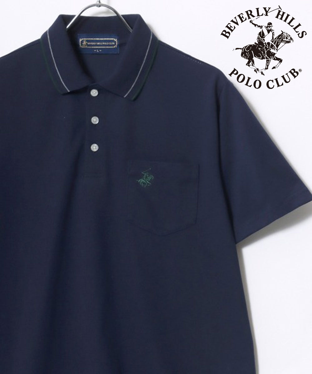 ビバリーヒルズポロクラブ BEVERLY HILLS POLO CLUB 襟リブライン ワンポイントロゴ刺繍 無地 ポロシャツ レディース メンズ (ネイビー) ネイビー