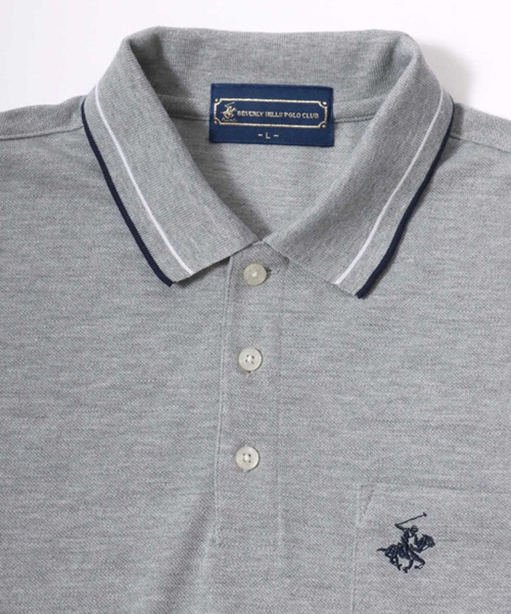 ビバリーヒルズポロクラブ BEVERLY HILLS POLO CLUB 襟リブライン ワンポイントロゴ刺繍 無地 ポロシャツ レディース メンズ (ネイビー) ネイビー