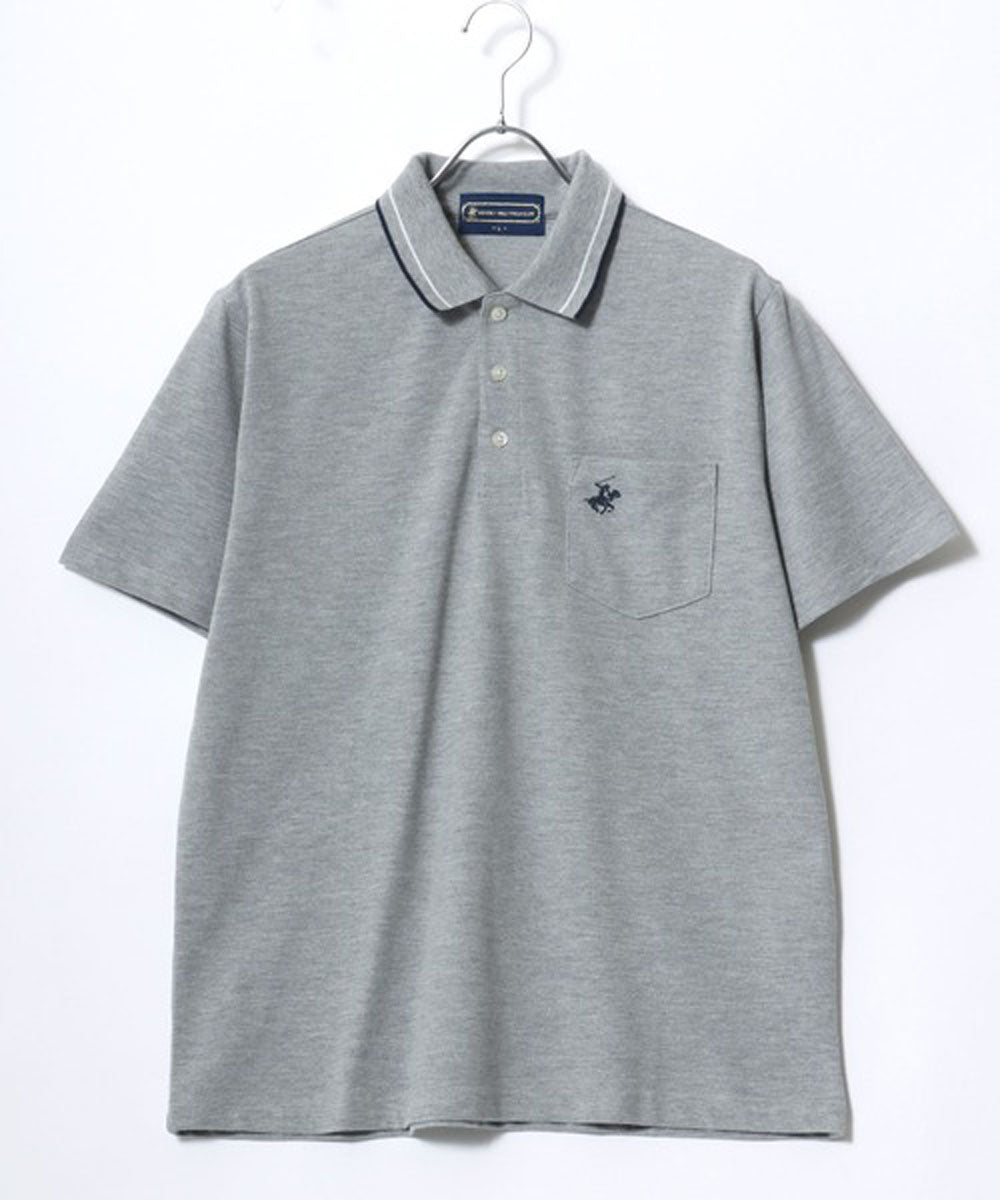 ビバリーヒルズポロクラブ BEVERLY HILLS POLO CLUB 襟リブライン ワンポイントロゴ刺繍 無地 ポロシャツ レディース メンズ (ネイビー) ネイビー