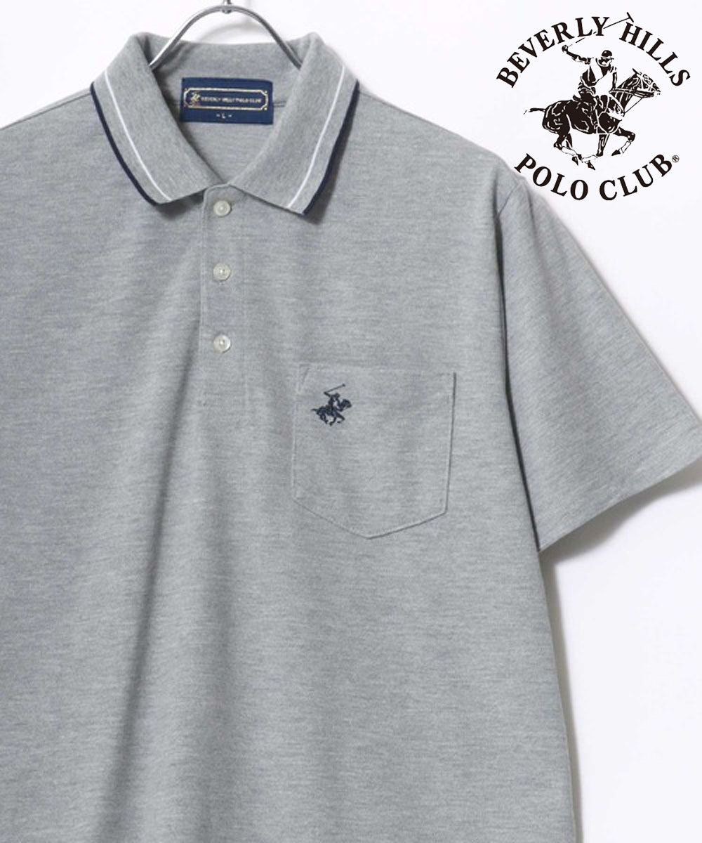 ビバリーヒルズポロクラブ BEVERLY HILLS POLO CLUB 襟リブライン ワンポイントロゴ刺繍 無地 ポロシャツ レディース メンズ (グレー) グレー