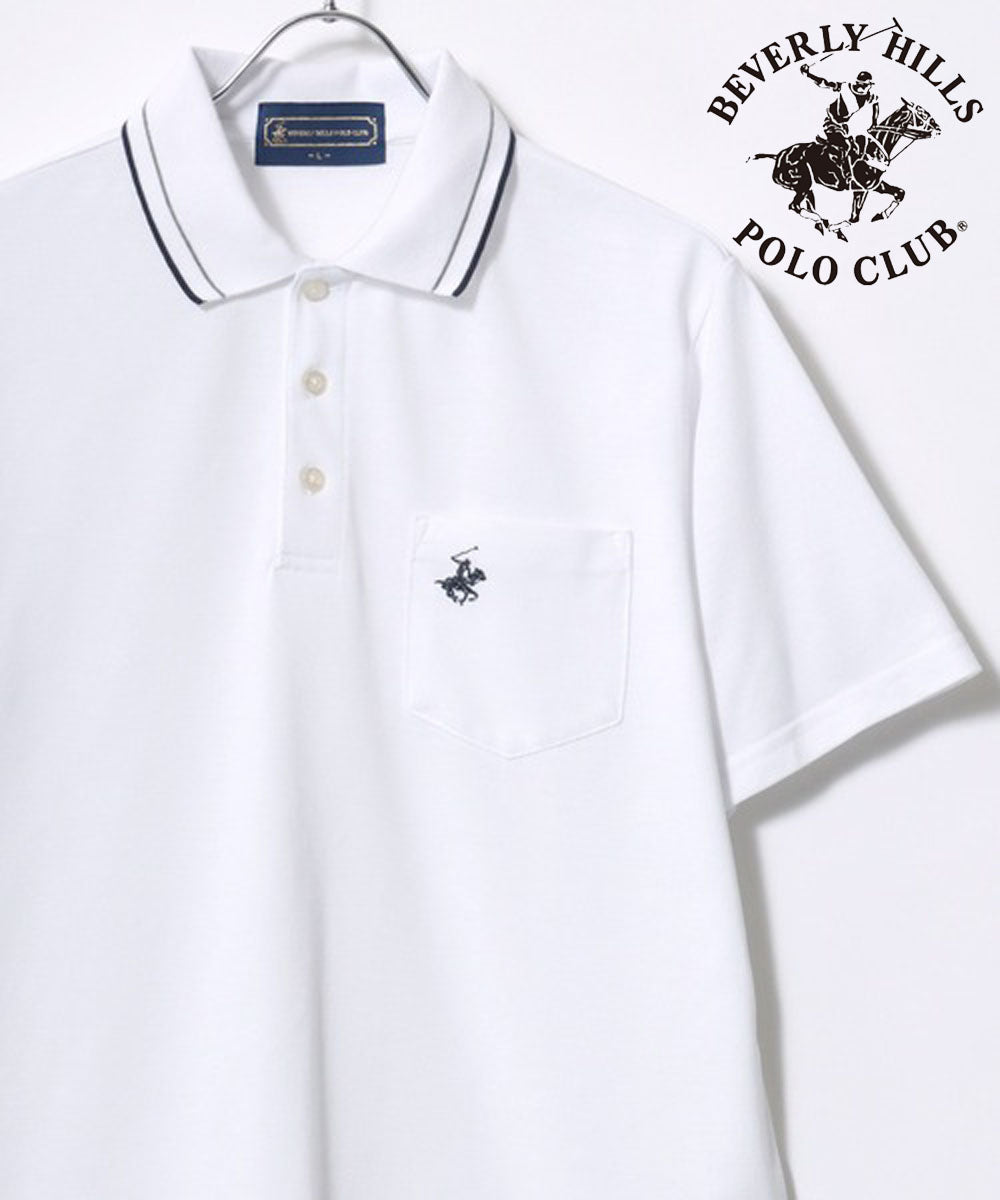 ビバリーヒルズポロクラブ BEVERLY HILLS POLO CLUB 襟リブライン ワンポイントロゴ刺繍 無地 ポロシャツ レディース メンズ (ホワイト) ホワイト
