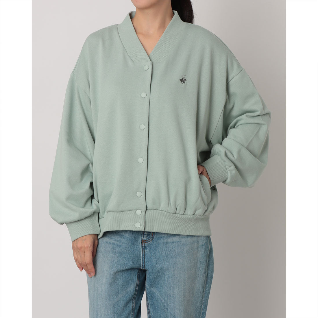 ビバリーヒルズポロクラブ BEVERLY HILLS POLO CLUB 裏毛 Vネック ルーズ カーディガン BHPC ビーエイチピーシー (Lグリーン) Lグリーン