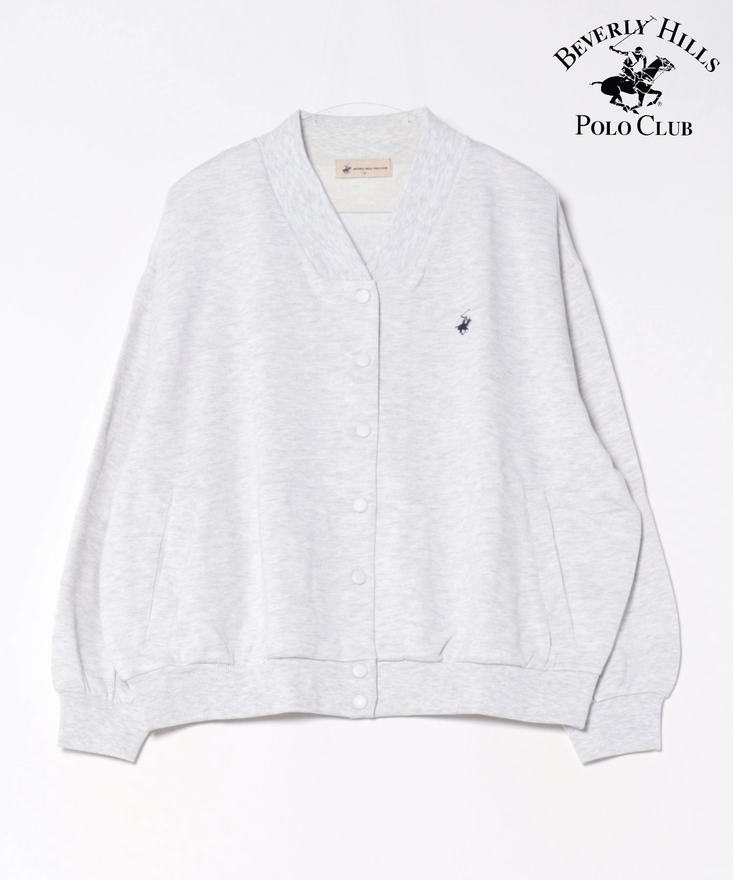 ビバリーヒルズポロクラブ BEVERLY HILLS POLO CLUB 裏毛 Vネック ルーズ カーディガン BHPC ビーエイチピーシー (ライトグレー) ライトグレー