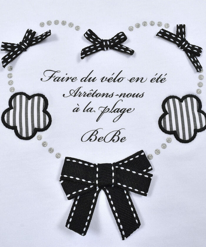 ベベ BeBe ハートリボンキャップスリーブ天竺Tシャツ