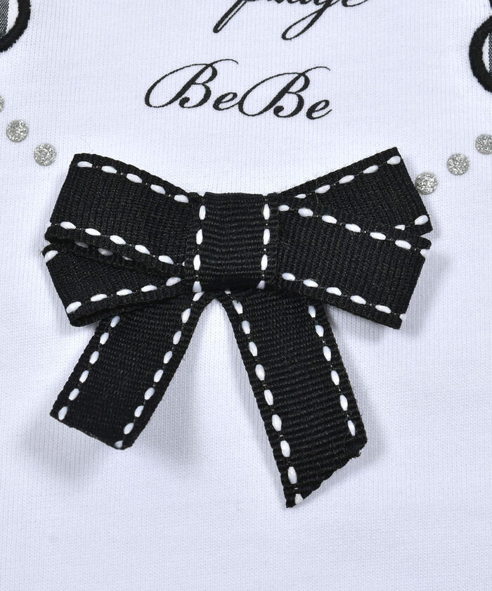 ベベ BeBe ハートリボンキャップスリーブ天竺Tシャツ