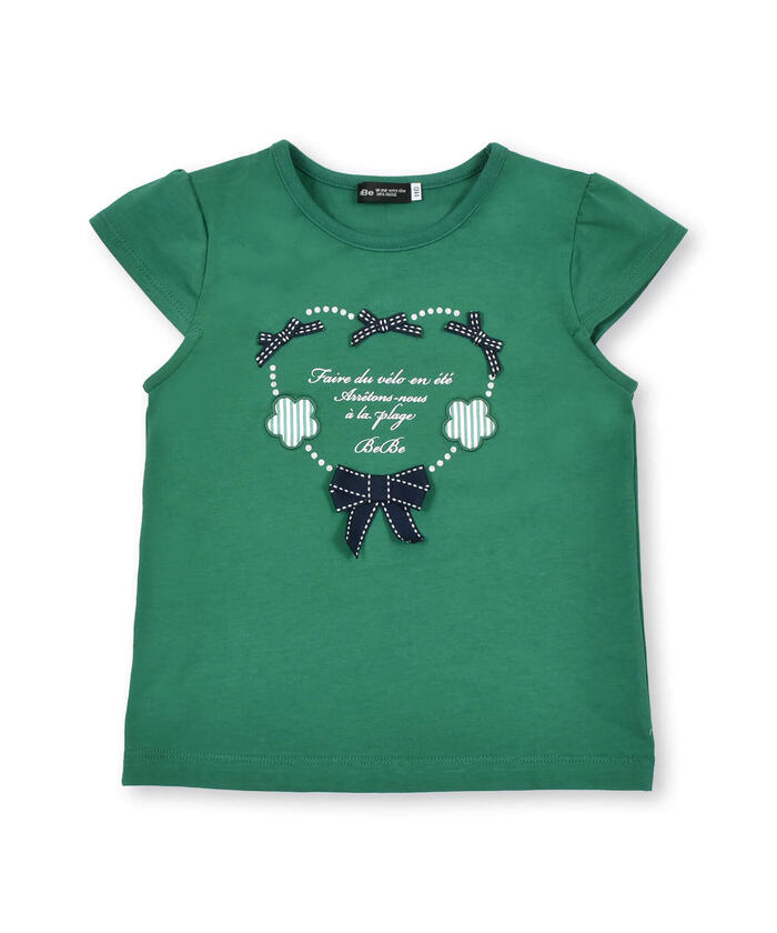 ベベ BeBe ハートリボンキャップスリーブ天竺Tシャツ