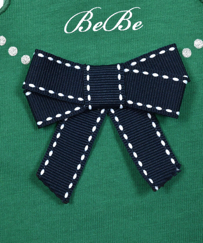 ベベ BeBe ハートリボンキャップスリーブ天竺Tシャツ